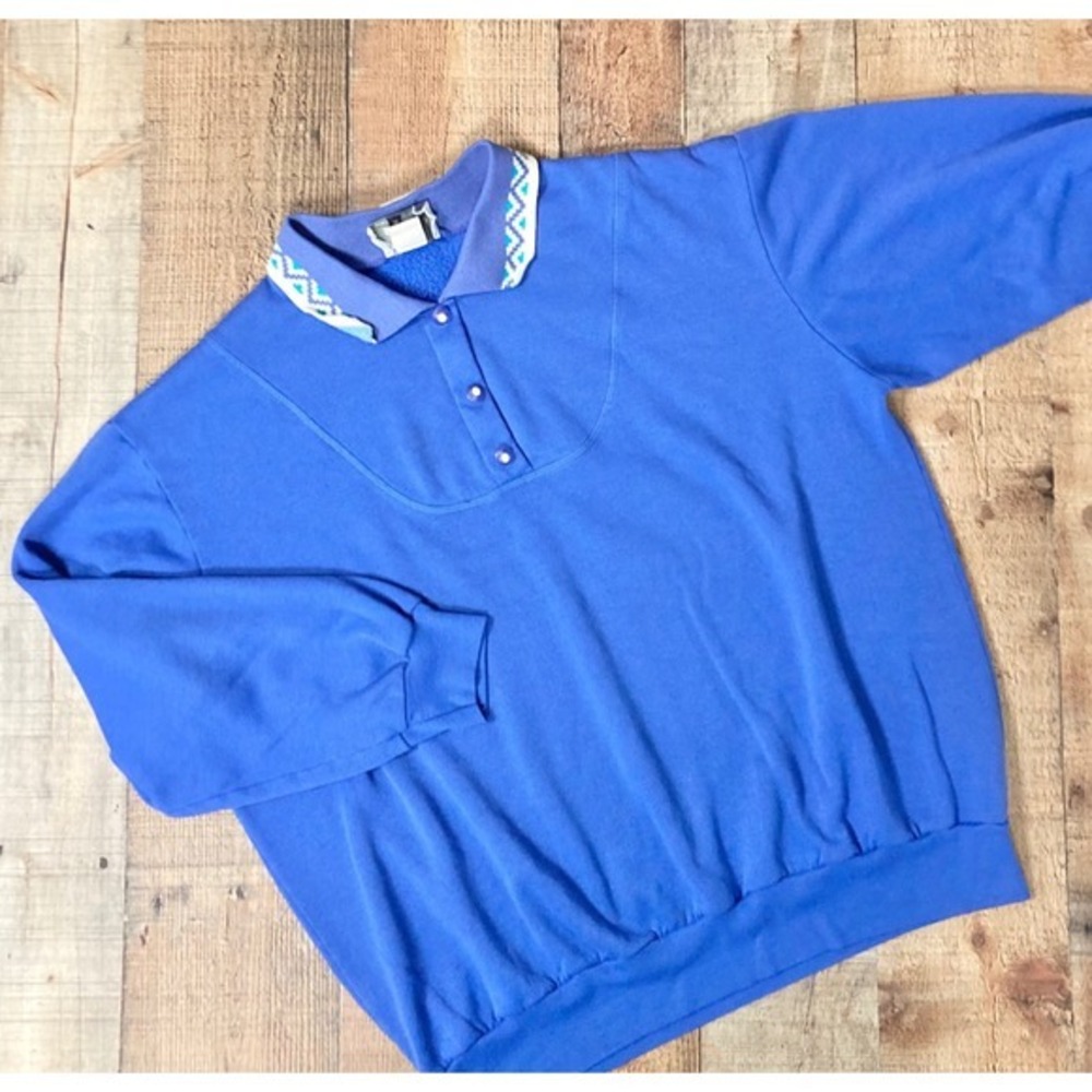Vintage YS Studio Young Stuff Blue Collared Pullover Sweatshirt Womens 1X Granny